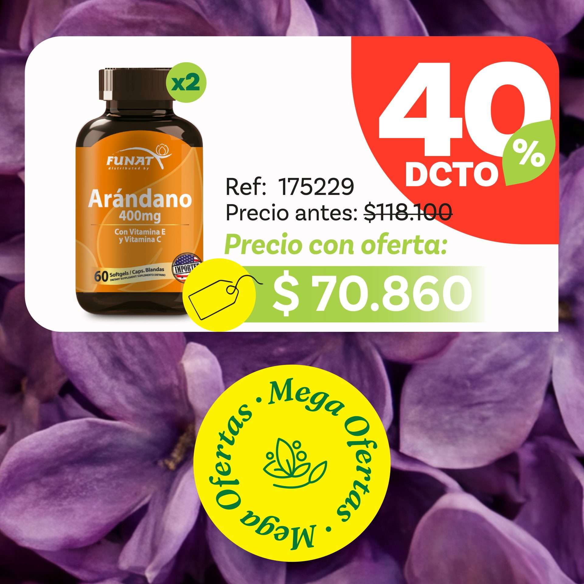 Lleva dos arandanos con el 40% dcto